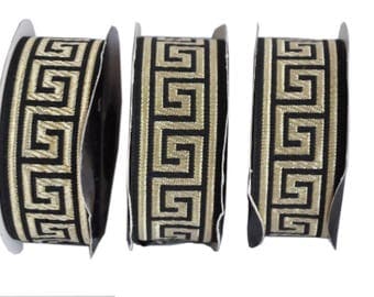 Black and Gold Greek Key Jacquard Ribbon Trim