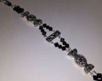 Silver Pewter and Black Swarovski Crystal Bracelet- 018