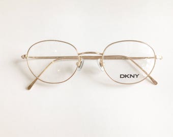 Vintage 1990's Donna Karan DKNY Round Gold Eyeglasses