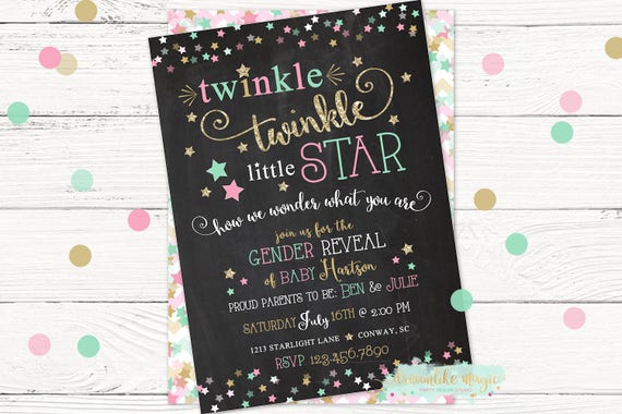 Twinkle Twinkle Little Star, Gender Reveal Invite, Gender Reveal Party, Mint or Pink, Chalkboard, DIY, Printable or Printed, Gender Reveal Il_570xn
