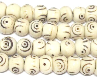 20 Beads - Cream color Tibetan eye prayer mala bone beads - HB055A
