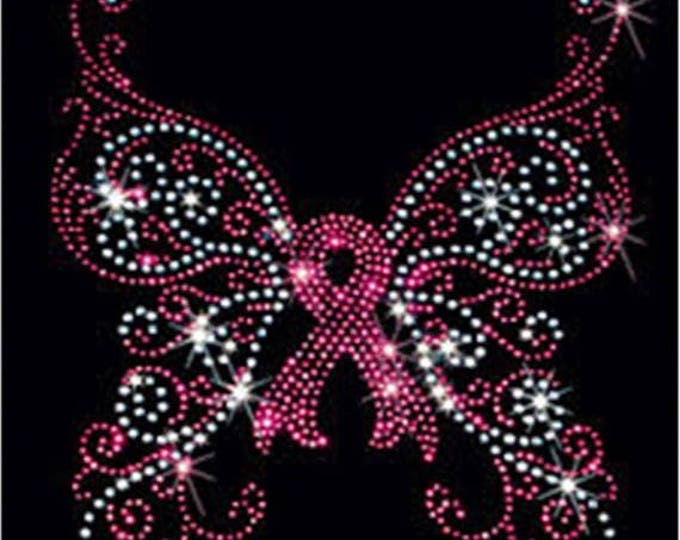 Breast Cancer Awareness Rhinestone T-Shirt Sizes S-4XL - Ribbon Butterfly