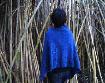 Pezzettino di cielo*giacca lana*mantella*poncho*coprispalle*tessuto a mano*lana islandese*botton ceramic*albero*inverno