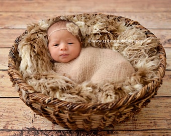 African Brown Beige Faux Flokati Fur Nest Photography Prop Rug Newborn Baby Toddler 30x27