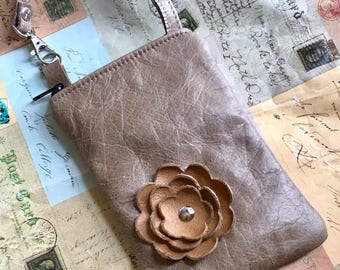 Taupe Butterscoth Yellow Gold Poppy Flower Cell Phone Ipod Iphone Droid Gadget Case Zipper Pouch