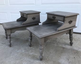 Vintage End Table Pair ~ ASCP French Linen Black Wax - San Diego Local Pickup