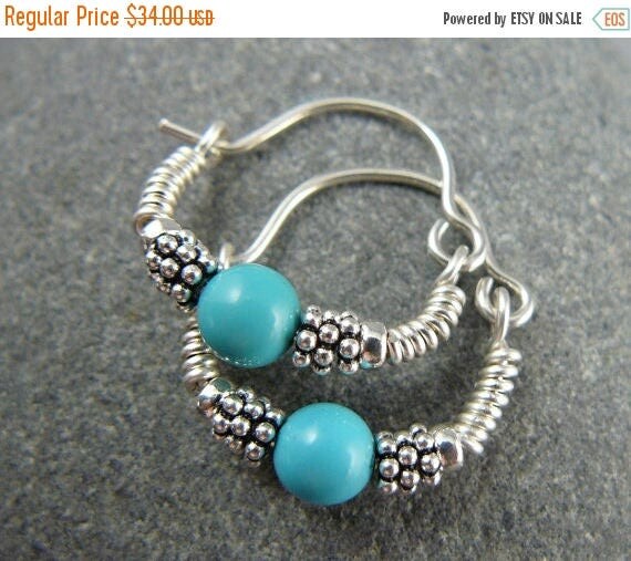 Ellie Hoop Earrings - Turquoise Stones