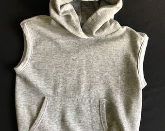 80's Iconic Gray Heather Sleeveless Hoodie Pouch Pocket Let's Get Physical Man Eater Workout Jane Fonda Fitness