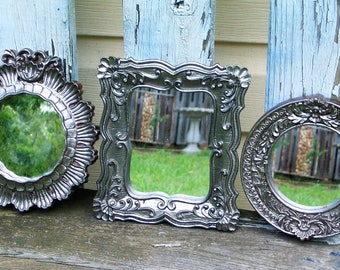 3 Silver Shabby Chic Ornate Wall Mirrors Cottage Decor Nursery Decor