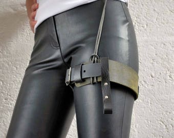 Leather Garter Belt - Black and Green - steampunk - burning man - festivals - apocalypse, Please read Description for size