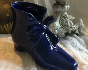 Cobalt Blue Shoe / Boot figurine Vintage