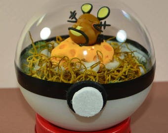 Pokemon Terrarium with Sleeping Dedenne Diorama, Pokeball Terrarium with stand, 4 inch, Forest Environment, Custom Orders are available