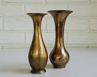 Pair of Vintage Brass Vases from India - Modern Eclectic Decor - Brass Accent