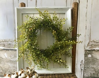 Shabby chic wreath with framed beadboard greenery wreath with greenery cottage decor farmhouse style. Rustic wreaths. Green wreath. Wreaths
