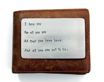 Mens Aluminum Wallet Insert Card, Personalized Hand Stamped Metal, Gift Husband Boyfriend 10 Ten Year Anniversary, Boyfriend Gift