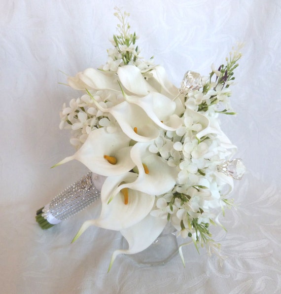 White Calla lily wedding bouquet Real touch mini white calla