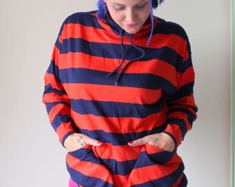 1980s SAVED BY the BELL Geometric Hipster Top. orange. blue. retro. unisex. striped. urban. 1980s. rad. fun. unisex. uva colors. zack morris
