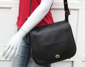Vintage Coach Bag • Coach Leather Stewardess Bag in Black Leather • Coach Leather Saddle Bag • NYC