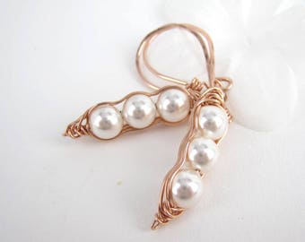 Pea pod earrings, Three peas earrings, Rose gold peapod earrings, gift for mom, bridal jewelry,