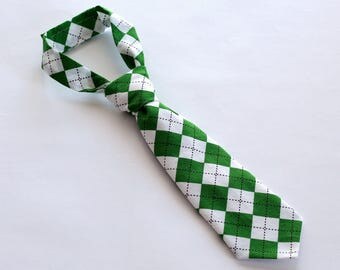 SALE Boys Necktie, St. Patrick's Day Necktie, Little Boy Toddler Tie, Boy Neck Tie, Birthday, Wedding, Green Argyle