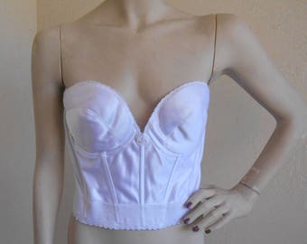 Vintage Bustier White Satin by Carnival Size 40B Strapless Bra Corset