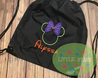Personalized Embroidered Mickey or Minnie Halloween design Cinch Drawstring Bags