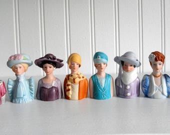 Avon Lady Thimbles American Fashion Collection Vintage Bust Miniature Hand Painted Porcelain Thimble Victorian Ladies 20s 30s 40s