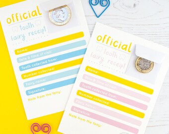 Set of Tooth Fairy Receipts - Tooth Fairy - Lost Tooth - Tooth Fairy Keepsake - Tooth Fairy Postcard - Tooth Certificate - Fairy Report
