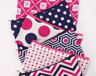 Budget Envelope System, Cash Envelope Wallet, Pouch and 5 to 15 Envelopes -Blue & Hot Pink- (It can be used with the Dave Ramsey system)