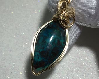 MALACHITE Chrysocolla Pendant w/ Necklace - 14k Gold Fill Jewelry 3118g1-5