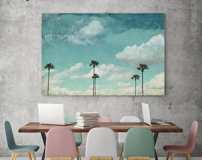 ORL-5896 Touching The Sky, Blue Tropical Canvas Art Print, Large Palms Canvas Art Print up to 72 by Irena Orlov