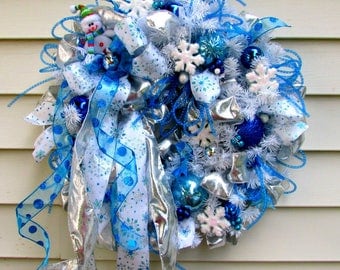 Snowman wreath, Christmas wreath, holiday wreath, winter wreath, let it snow wreath, winter wonderland wreath, white wreath, snowman décor