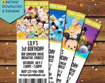 Tsum Tsum Invitation, Tsum Tsum Birthday Invitation, Tsum Tsum Party Invitation, Tsum Tsum Party Invite, Tsum Tsum Invite, Disney Tsum Tsum