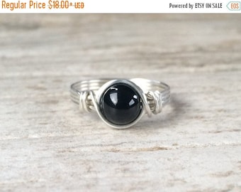 Black Onyx Ring, Sterling Silver Filled Ring, Wire Wrapped Ring, Gemstone Ring, Stone Ring