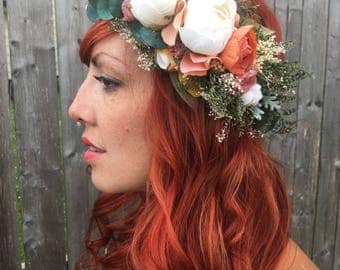Rustic Flower Crown <<The Helena>> Bohemian Dried and Silk Flower Crown // Custom Made Crown