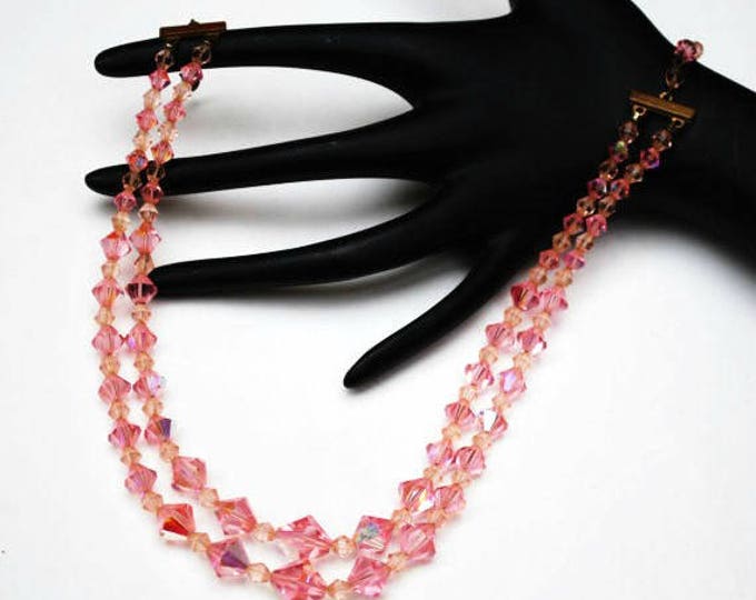 Pink Crystal Necklace - Graduated double strand - cut crystal glass beads