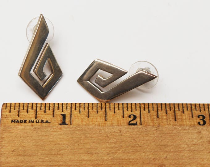 Sterling modern Earrings - Signed Mexico -abstract diamond -Modernistic - Large silver pierced earring