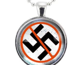 Anti-Nazi Necklace, Anti-Nazism & Anti-Racism Jewelry, End Racism Pendant (2623S25MMBC)