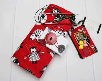 Sheep Circular Needle Case - Knitting Needle Case - Needle Storage - Knitting Supplies - Red Needle Case - Do Ewe Knit - Gift for Knitters