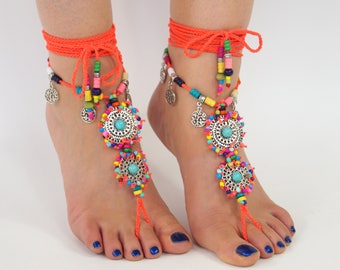 Barefoot sandals,Yoga sandals,Hippie sandals,Foot jewelry,Anklet,Crochet foot jewelry,Gypsy sandals,Boho sandals,Festival shoes