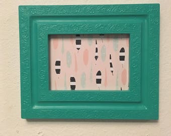 Picture Frame Upcycled Handpainted Green , 5x7 Photo Frame , Boho Decor , Housewarming Gift , Wall Art