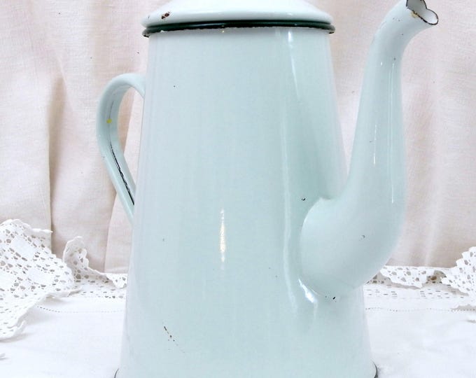 Antique Gooseneck Kettle Pale Mint Green Enamelware Coffee Pot in Excellent Condition, Vintage Country Decor Enamel Cafetiere from France Antique Gooseneck Kettle Pale Mint Green Enamelware Coffee Pot in Excellent Condition, Vintage Country Decor Enamel Cafetiere from France
