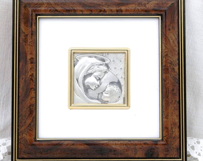 Vintage Sterling Silver Framed Embossed Repoussé Picture of the Virgin Mary and Child Made in Italy by Valentina, Religious Icon in Silver