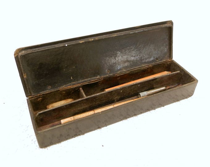 Antique Napoleon III / 3 Black Lacquer and Gold Gilt Carton Bouilli / Papier Mache Pencil and Fountain Pen Box, French Pen Holder, Desk