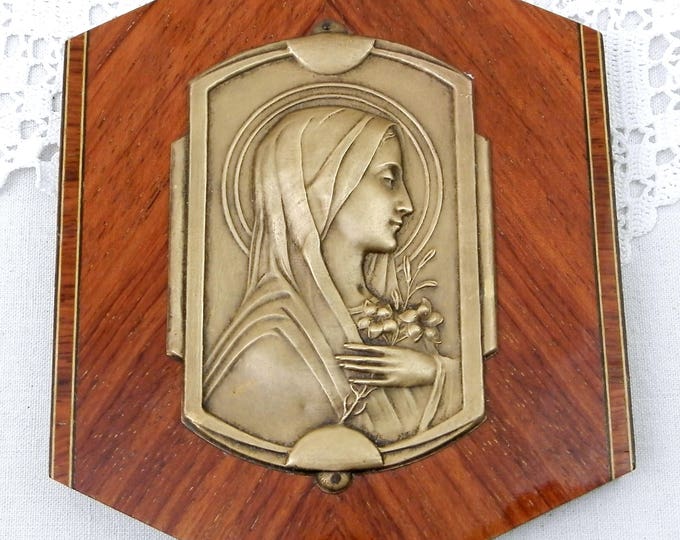Vintage Art Deco French Bas Relief of St Theresa Brass and Exotic Wood Wall Hanging, Religious Profile of Saint Therese, Catholic Picture Vintage Art Deco French Bas Relief of St Theresa Brass and Exotic Wood Wall Hanging, Religious Profile of Saint Therese, Catholic Picture