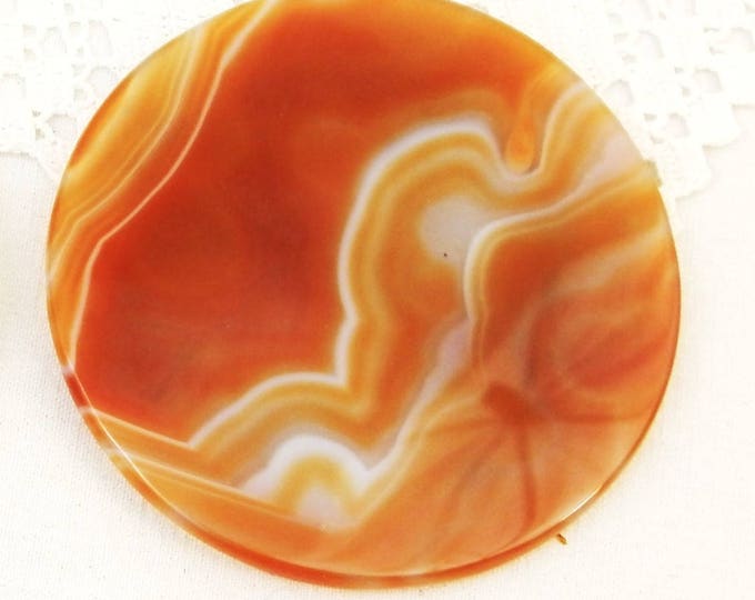 Vintage 6 Round Onyx / Agate Orange and White Polished Stone Drinks Coasters with Stacking Rack, Retro Home Interior, Entertaining, Barware Vintage 6 Round Onyx / Agate Orange and White Polished Stone Drinks Coasters with Stacking Rack, Retro Home Interior, Entertaining, Barware