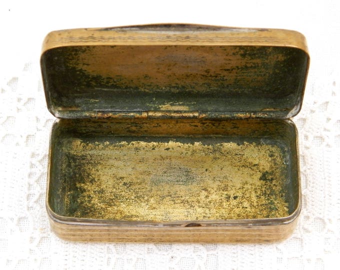 Antique French Victorian Rectangular Small Brass Box Engraved with the Monograms CM, Metal Snuff Box with Initials CM From France, Retro Tin