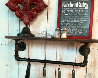 ON SALE Industrial kitchen shelf, Rustic kitchen shelves, industrial shelves, wall hanging, industrial decor, coffee bar, pot and pans hang