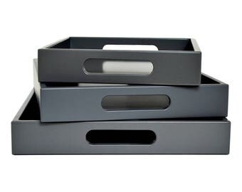 Coffee Table Tray, Serving Tray with Handles, Ottoman Tray, Gray Decorative Tray, Coffee Table Decor, Entryway Organizer