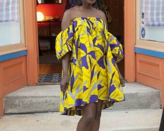 African Clothing: B E G A Off the Shoulder Swing Dress